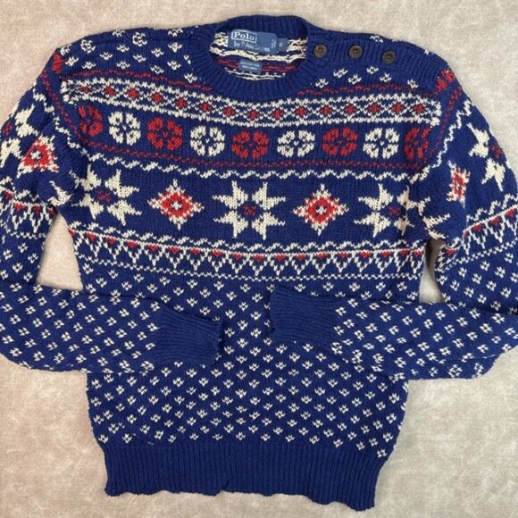 Vintage Polo Ralph Lauren Sweater Nordic Fair Isle Linen Cotton Blend Women Sz S - Picture 10 of 10